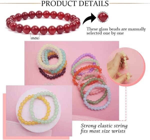 18Pcs 8mm Beaded Stretch Bracelet Handmade Round Glass Bracelet for Women Multicolor Matte Beads Elastic Bracelet