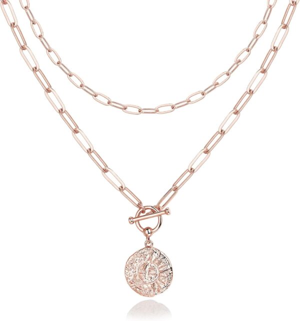 14K Gold Plated Layering Necklaces | Stylish Minimalist Design Pendant Necklaces | Bar, Circle, Lotus, Disc, Dog Tag, Horizontal Bar Pendants for Women