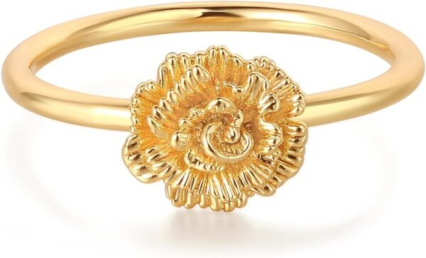 61v6IR1u66L._AC_SL1500 Birth Flower Ring for Women 14K Gold Plated Floral Minimalist Stackable Finger Jewelry Birthday Gifts