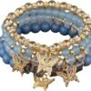 4 Pcs Cute Butterfly Charm Bracelets Set Gold Beaded Stackable Stretch Bracelets Bohemian Summer Jewelry Gifts for Women
