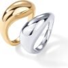 14K Gold Plated Mixed Metal Chunky Two Tone Wavy Dome Rings Pack for Women | Statement Ring Set