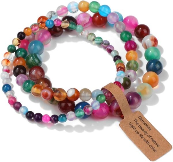 3 PCS Healing Crystal Bracelets for Women 8mm Natural Stone Beaded Stretch Bracelet Amethyst Jewelry Gifts