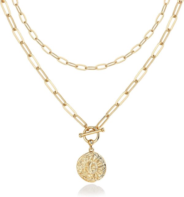 14K Gold Plated Layering Necklaces | Stylish Minimalist Design Pendant Necklaces | Bar, Circle, Lotus, Disc, Dog Tag, Horizontal Bar Pendants for Women
