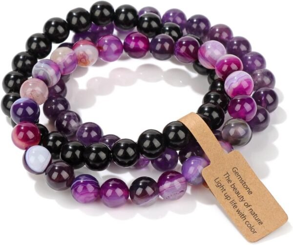 3 PCS Healing Crystal Bracelets for Women 8mm Natural Stone Beaded Stretch Bracelet Amethyst Jewelry Gifts