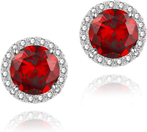 Cubic Zirconia Earrings Studs, Halo CZ Birthstone Simulated Diamond Stud Earrings for Women