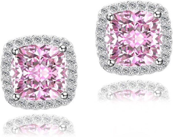 Cubic Zirconia Earrings Studs, Halo CZ Birthstone Simulated Diamond Stud Earrings for Women