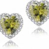 Cubic Zirconia Earrings Studs, Halo CZ Birthstone Simulated Diamond Stud Earrings for Women
