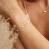 Gold Pearl Bracelets for Women Trendy, 14K Real Gold Plated Dainty Stackable Snake Chain CZ Heart Pendant Bracelets, Layered Waterproof Jewelry Gift for Women Adjustable 6"+2"