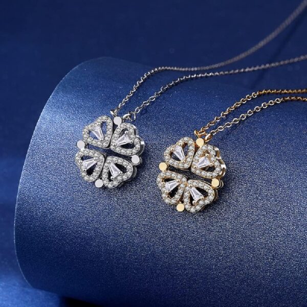 Sterling Silver Heart Shaped and Four Leaf Clover Convertible Pendant Necklace Crystals Jewelry for Women