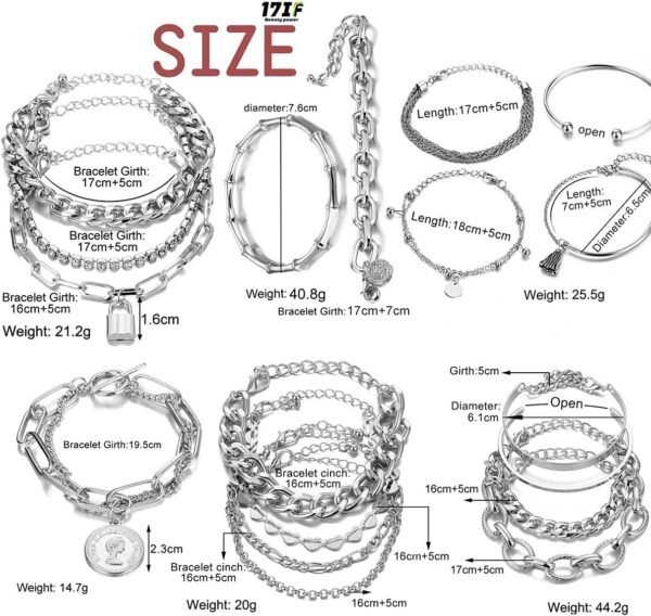 18-25 PCS(6 Pack) Boho Gold Bracelets Set for Women Stackable Chunky Dainty Bangles Adjustable Chain Flat Cuff Cuban Punk Charm Bundle Jewelry