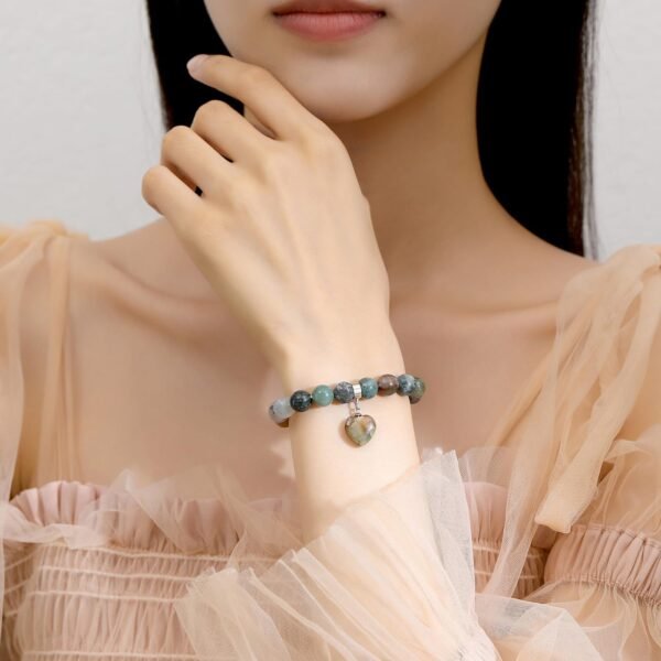 Healing Crystal Bracelet for Women, 8 mm Natural Gemstone Beaded Bracelet, Love Heart Bracelet Jewelry Gifts for Birthday Mothers Day Valentine's Day Anniversary