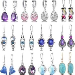 7144eLGuefL._AC_SL1000 12 Pairs Teardrop Druse Crystal Drop Dangle Earrings for Women Cubic Zirconia Huggie Hoop Earring Jewelry Set Christmas Gifts