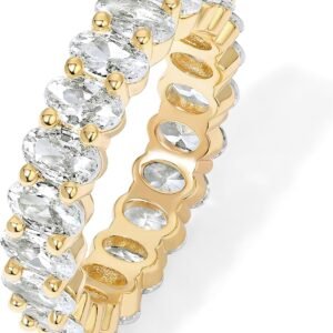 714Zfc8bgPL._AC_SL1500 18K Gold Plated Rings Oval Cubic Zirconia Love Ring | Eternity Ring | 5mm Stackable Rings for Women | Gold Rings for Women (Vermeil - Yellow, 9)