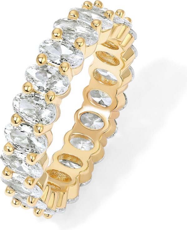 18K Gold Plated Rings Oval Cubic Zirconia Love Ring | Eternity Ring | 5mm Stackable Rings for Women | Gold Rings for Women (Vermeil - Yellow, 9)
