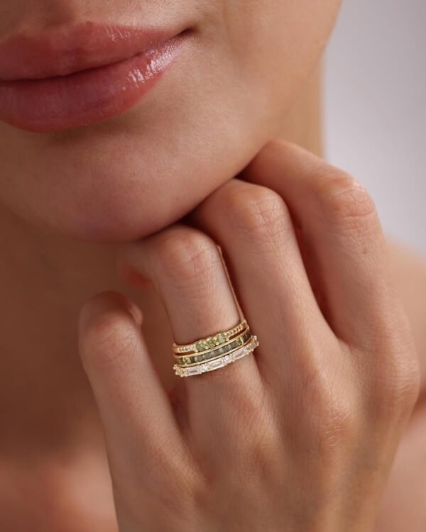 Gold Rings for Women Non Tarnish Dainty Stackable Rings Trendy Eternity Promise CZ Peridot Ring Set Waterproof Gold Jewelry for Women Size 5-10