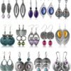 12 Pairs Teardrop Druse Crystal Drop Dangle Earrings for Women Cubic Zirconia Huggie Hoop Earring Jewelry Set Christmas Gifts