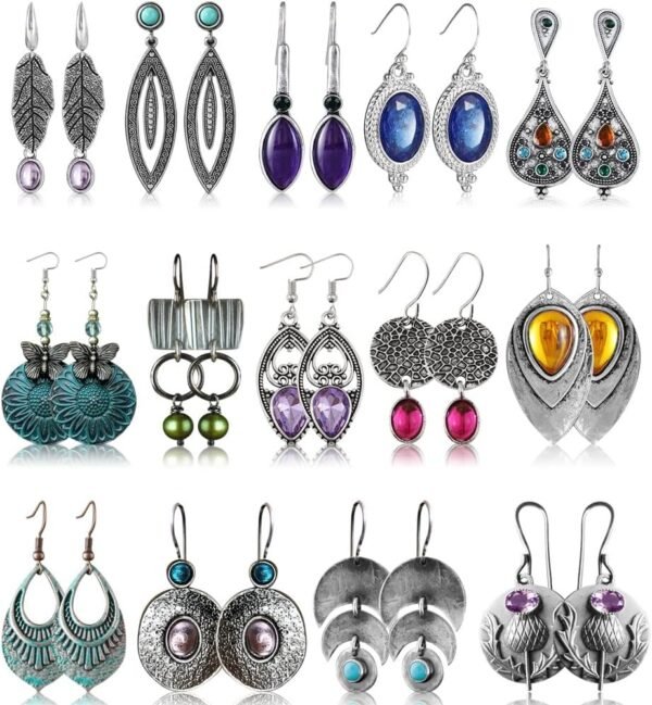 12 Pairs Teardrop Druse Crystal Drop Dangle Earrings for Women Cubic Zirconia Huggie Hoop Earring Jewelry Set Christmas Gifts