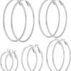 6/8 Pairs Gold Silver Plated Hoop Earrings for Women, Hypoallergenic Stainless Steel Gold Hoops Silver Hoop Earrings Set, Lightweight Large Small Hoops Women Earrings Loop Earrings Set