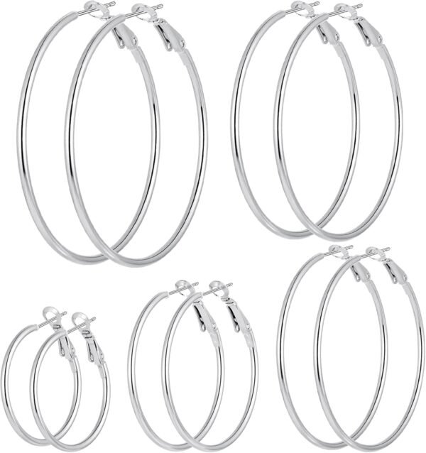 6/8 Pairs Gold Silver Plated Hoop Earrings for Women, Hypoallergenic Stainless Steel Gold Hoops Silver Hoop Earrings Set, Lightweight Large Small Hoops Women Earrings Loop Earrings Set