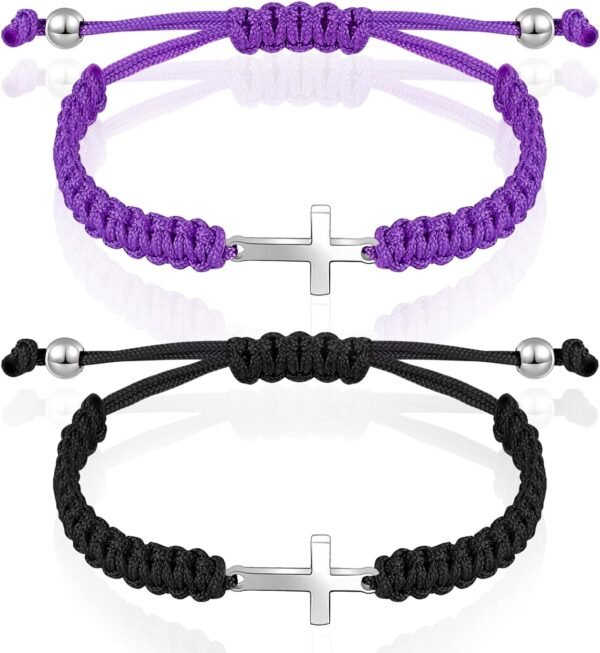 Cross Friendship Bracelet Adjustable Braided Rope Jesus Christian Cross Bracelets Matching Couple String Lucky Strand BFF Wristband for Women Men Boy Girls Easter Baptism