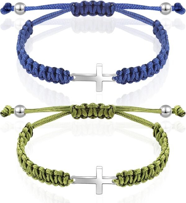 Cross Friendship Bracelet Adjustable Braided Rope Jesus Christian Cross Bracelets Matching Couple String Lucky Strand BFF Wristband for Women Men Boy Girls Easter Baptism