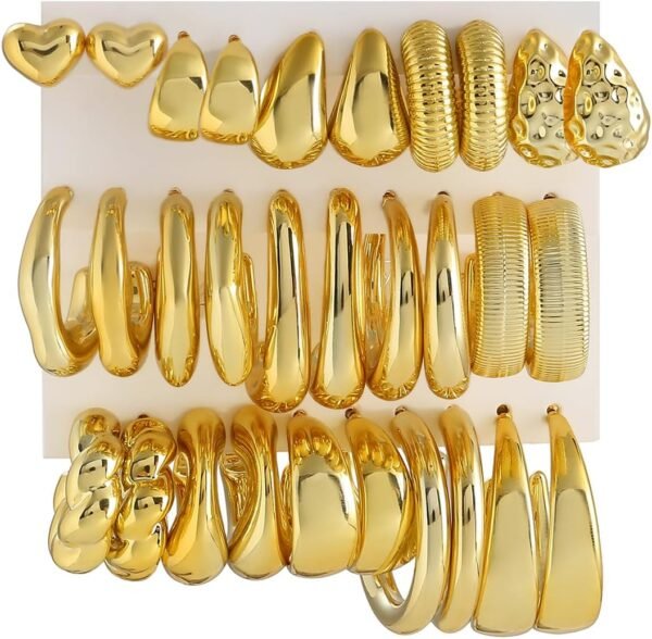 10 Pairs Hypoallergenic Chunky Gold Dangle Earrings for Women Trendy Thick Gold Plated Hoop Earrings Set Lightweight Jewelry