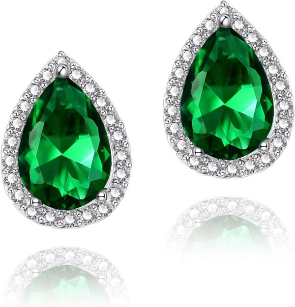 Cubic Zirconia Earrings Studs, Halo CZ Birthstone Simulated Diamond Stud Earrings for Women