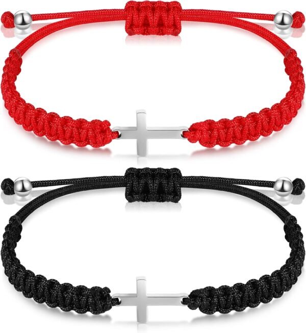 Cross Friendship Bracelet Adjustable Braided Rope Jesus Christian Cross Bracelets Matching Couple String Lucky Strand BFF Wristband for Women Men Boy Girls Easter Baptism