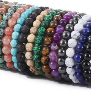 718uQOtk53L._AC_SL1500 15 PCS 8mm Gorgeous Semi-Precious Gemstones Bracelets Round Beaded Bracelets for Women Men Stone Crystal Stretch Beads Bracelet Unisex