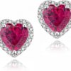 Cubic Zirconia Earrings Studs, Halo CZ Birthstone Simulated Diamond Stud Earrings for Women