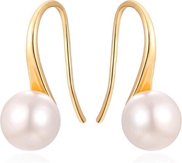 925 Sterling Silver Hoop Handpicked AAA+ Quality 7.5-8mm White Freshwater Cultured Pearl Dangle Drop Earrings Jewelry for Women