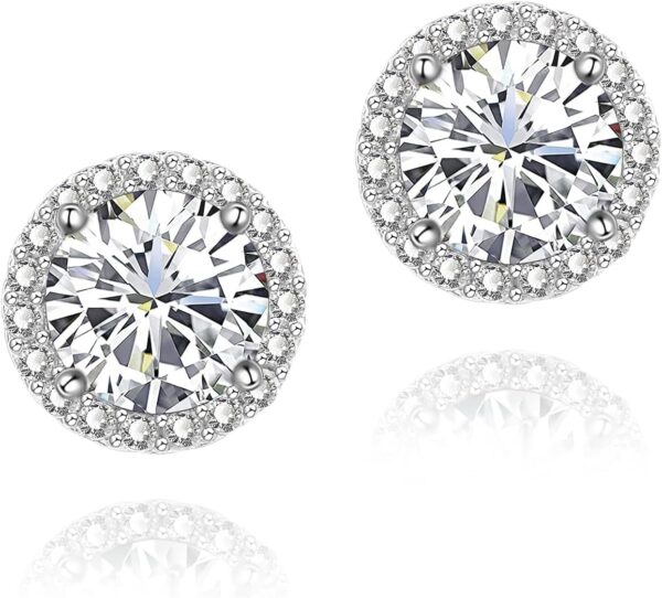 Cubic Zirconia Earrings Studs, Halo CZ Birthstone Simulated Diamond Stud Earrings for Women