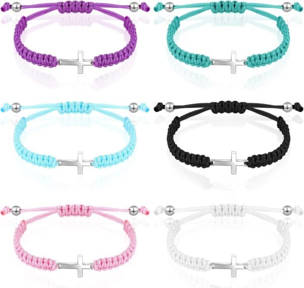 Cross Friendship Bracelet Adjustable Braided Rope Jesus Christian Cross Bracelets Matching Couple String Lucky Strand BFF Wristband for Women Men Boy Girls Easter Baptism