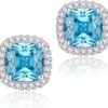 Cubic Zirconia Earrings Studs, Halo CZ Birthstone Simulated Diamond Stud Earrings for Women