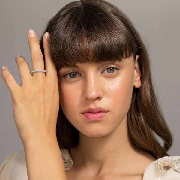14K Gold Plated Eternity Ring for Women - Square-Cut Cubic Zirconia Rings - Stackable Love Wedding Band