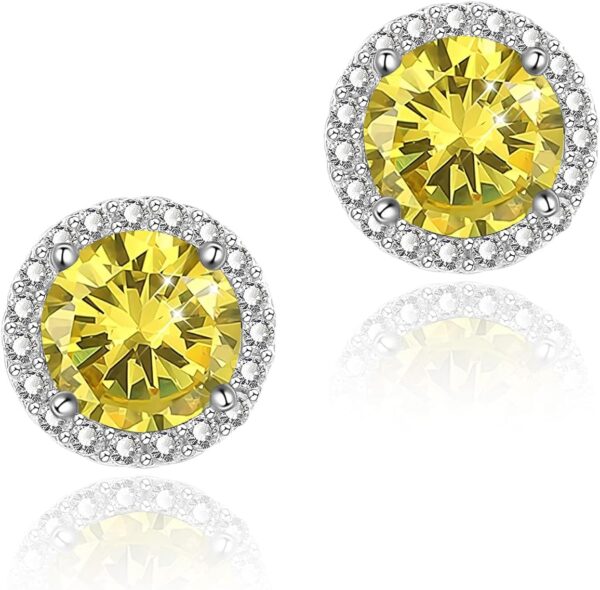 Cubic Zirconia Earrings Studs, Halo CZ Birthstone Simulated Diamond Stud Earrings for Women