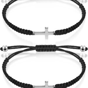 71Fvx2_UliL._AC_SL1500 Cross Friendship Bracelet Adjustable Braided Rope Jesus Christian Cross Bracelets Matching Couple String Lucky Strand BFF Wristband for Women Men Boy Girls Easter Baptism