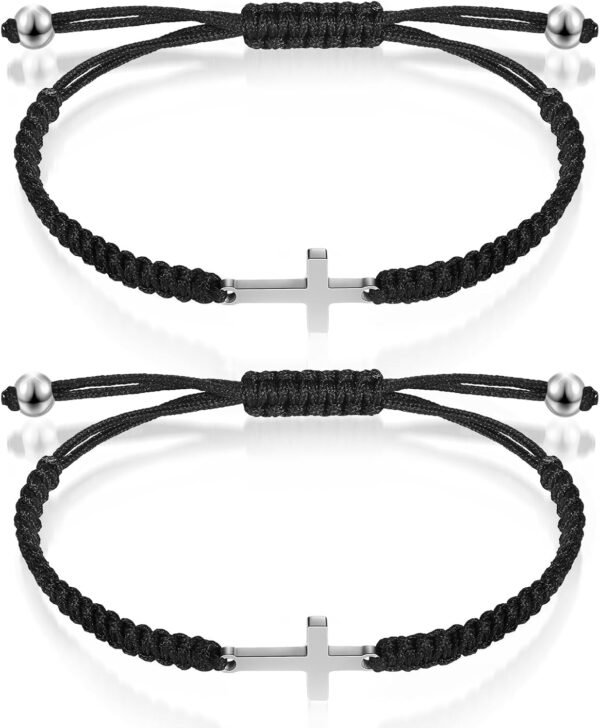 Cross Friendship Bracelet Adjustable Braided Rope Jesus Christian Cross Bracelets Matching Couple String Lucky Strand BFF Wristband for Women Men Boy Girls Easter Baptism
