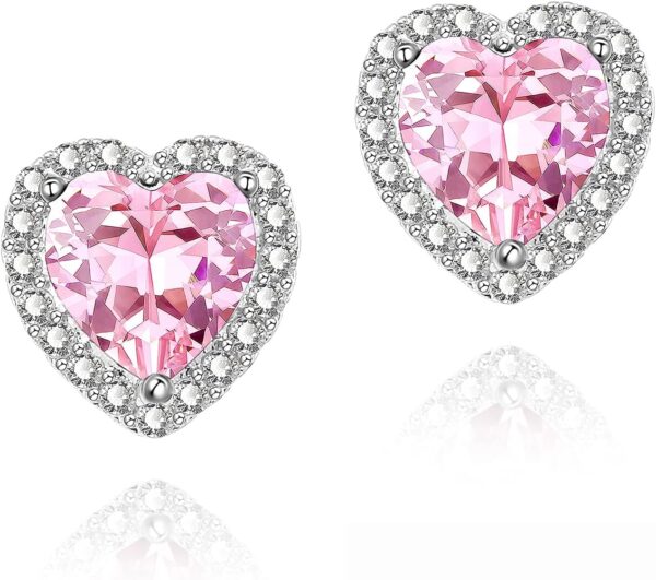 Cubic Zirconia Earrings Studs, Halo CZ Birthstone Simulated Diamond Stud Earrings for Women