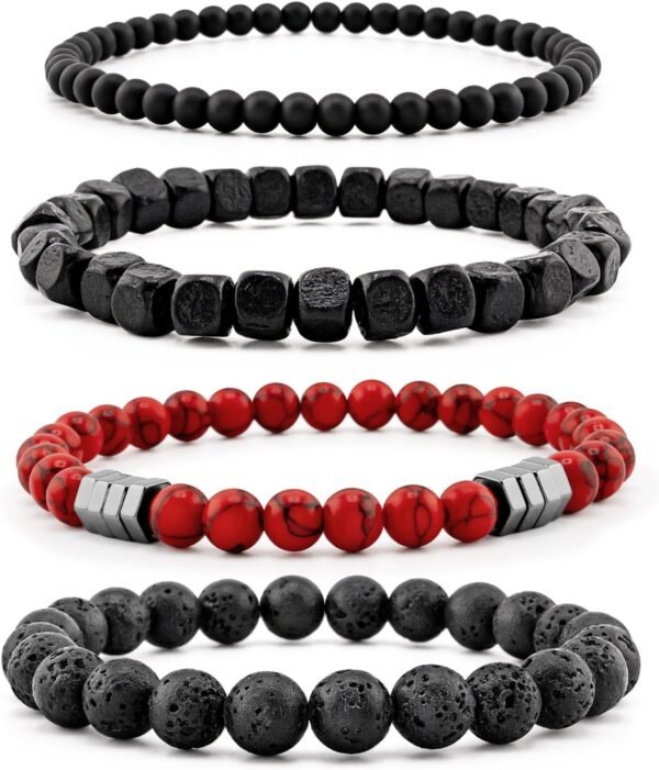 Men’s Bracelet Set Multi - Tiger Eye/Matte Agate/Lava Rock Gifts for Birthday/Anniversary/Christmas