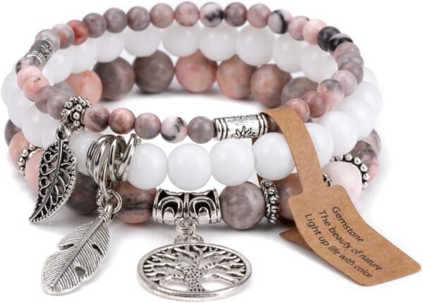 3 PCS Healing Crystal Bracelets for Women 8mm Natural Stone Beaded Stretch Bracelet Amethyst Jewelry Gifts