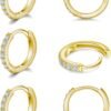 925 Sterling Silver Small Hoop Earrings Cubic Zirconia Huggie Hoop Earrings, 3 Pairs 14K White Gold Plated Cartilage Piercing Earrings Ear Cuff Tiny Hoop Earrings for Women Men