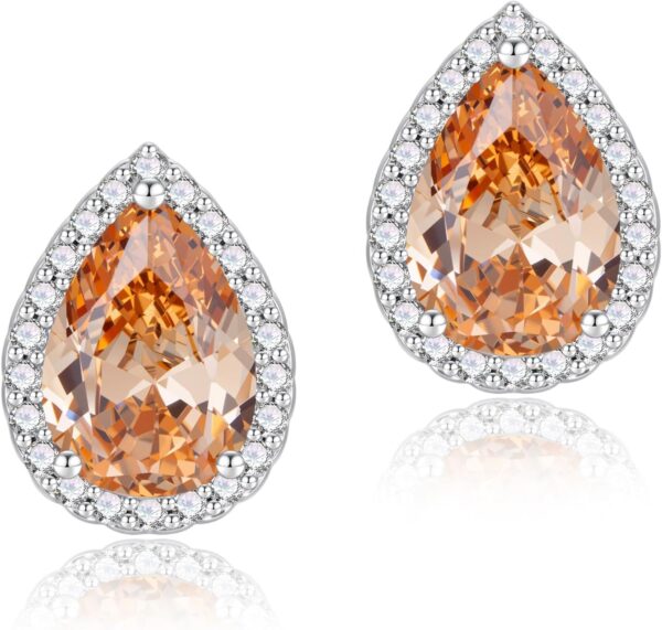 Cubic Zirconia Earrings Studs, Halo CZ Birthstone Simulated Diamond Stud Earrings for Women