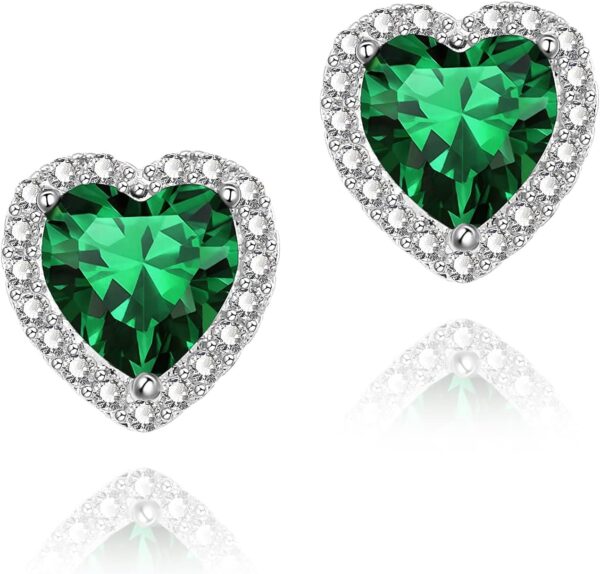 Cubic Zirconia Earrings Studs, Halo CZ Birthstone Simulated Diamond Stud Earrings for Women