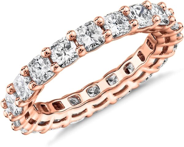 14K Gold Plated Eternity Ring for Women - Square-Cut Cubic Zirconia Rings - Stackable Love Wedding Band