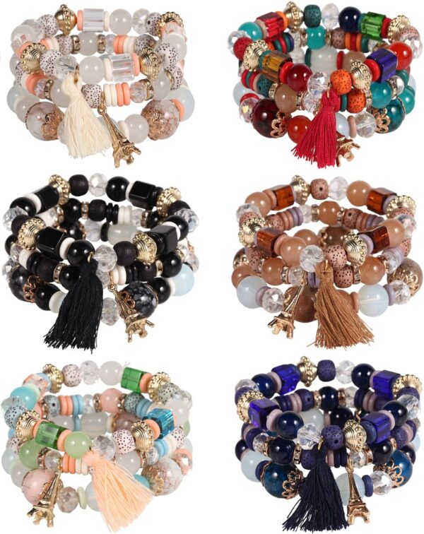 Bohemian Boho Stackable Bracelets for Women Set, Girls Stretch Multilayer Stack Beads Colorful Beaded Charm Bracelets Girl Handmade Jewelry