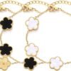 Four Leaf Clover Bracelet for Women 18K Gold Plated Stainless Steel Lucky 4 Leaf Gold Link Bracelet Jewelry Gift for Women