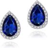 Cubic Zirconia Earrings Studs, Halo CZ Birthstone Simulated Diamond Stud Earrings for Women