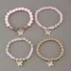 4 Pcs Cute Butterfly Charm Bracelets Set Gold Beaded Stackable Stretch Bracelets Bohemian Summer Jewelry Gifts for Women