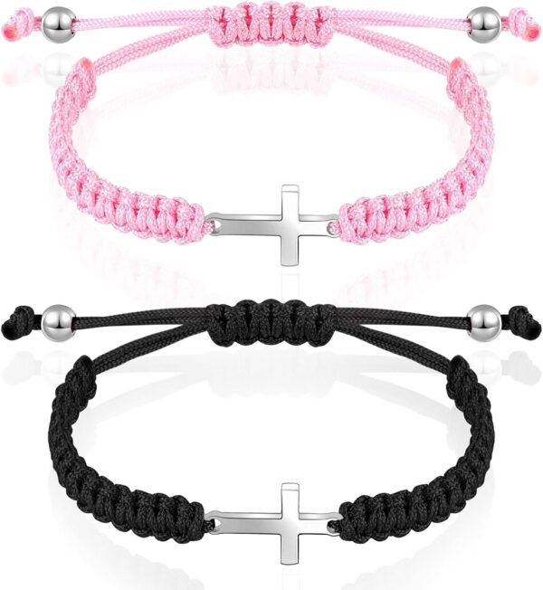 Cross Friendship Bracelet Adjustable Braided Rope Jesus Christian Cross Bracelets Matching Couple String Lucky Strand BFF Wristband for Women Men Boy Girls Easter Baptism